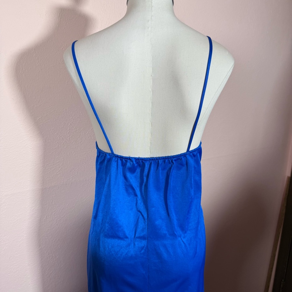 Vintage 1980 Art deco Royal Blue Long Slip Dress Nightgown - Picture 10 of 16